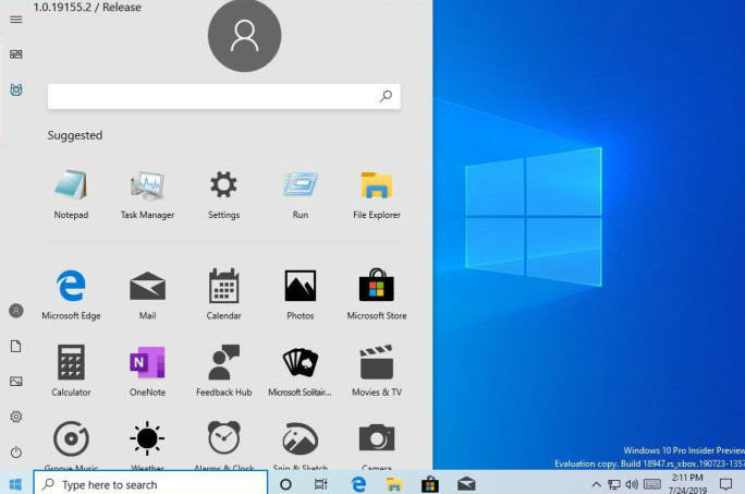 Windows 10 New Start Menu Desktop View and Control Center has been accidentally released